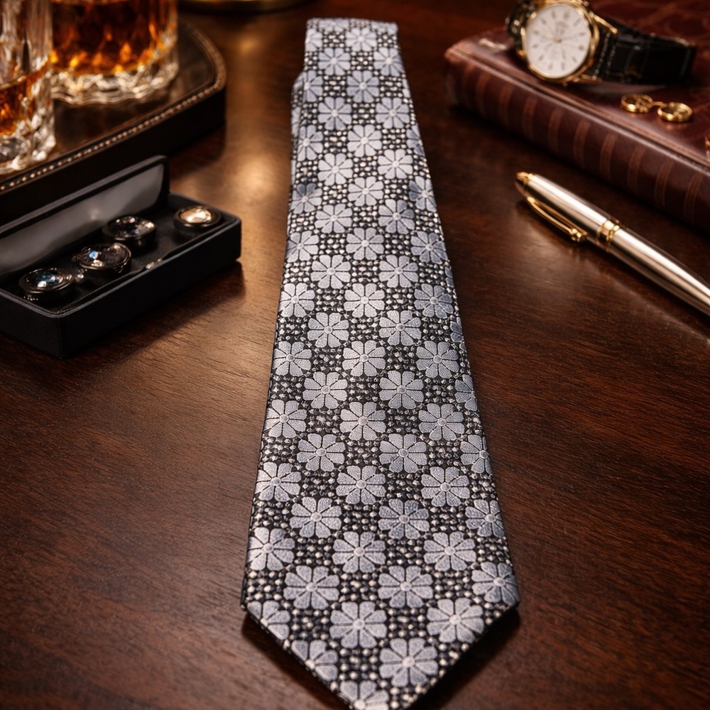 Vintage Pavone Extra-Long Silk Tie – Floral Geometric Pattern – Made in Italy